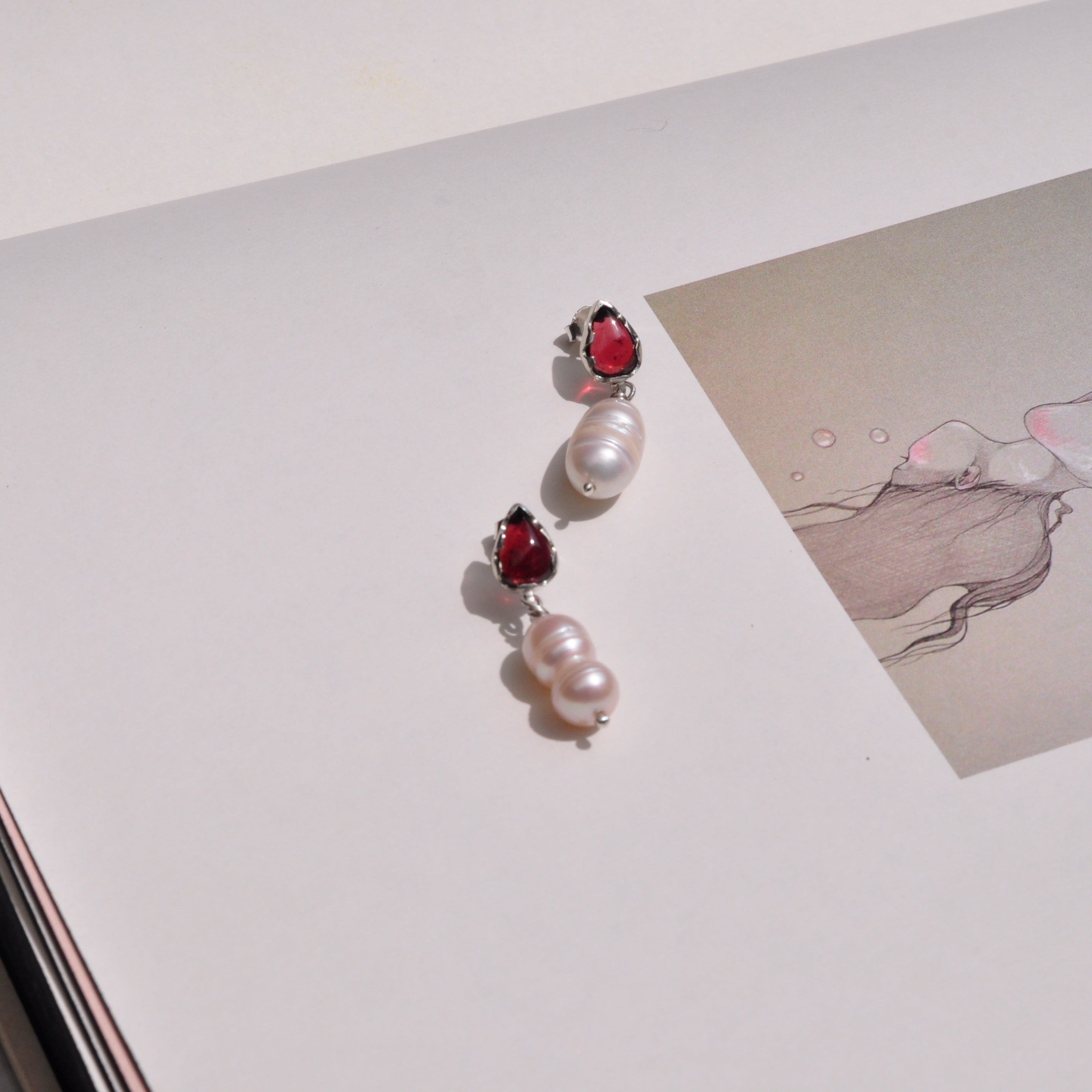 Aretes Granate y Perlas